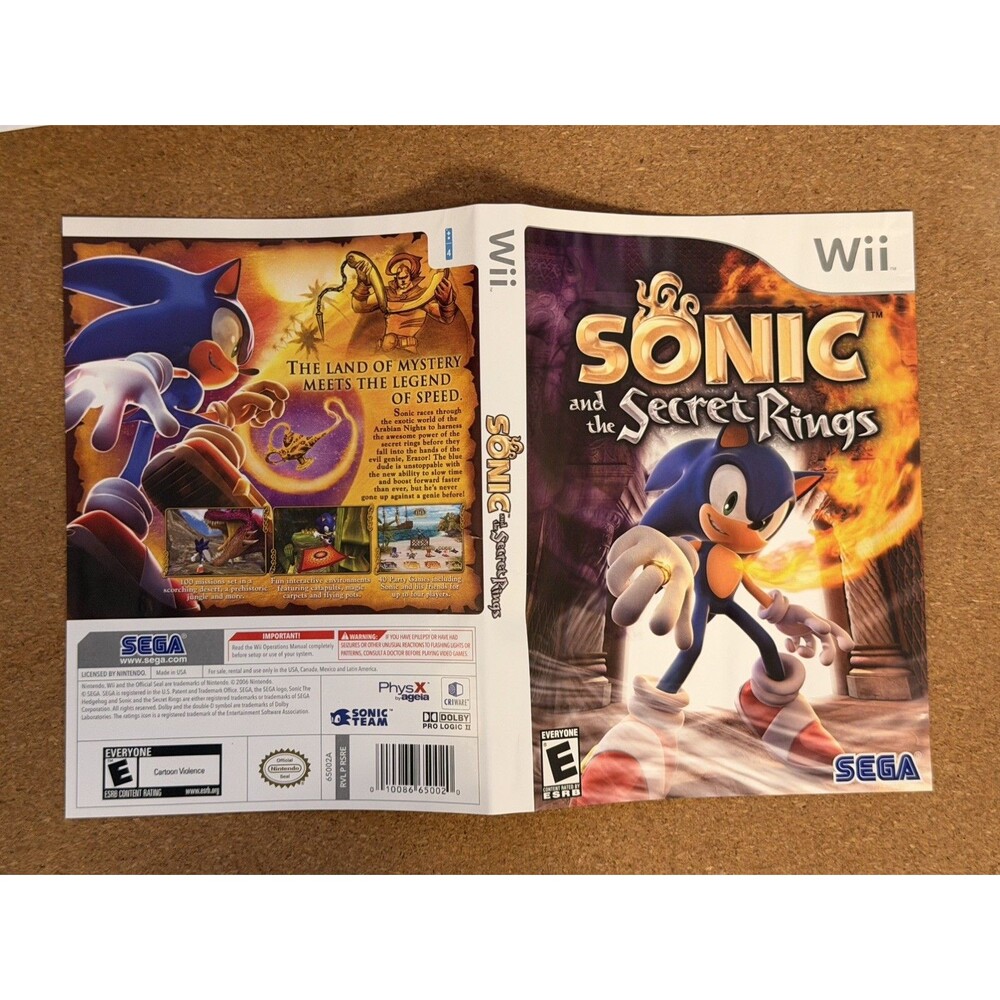 Nintendo Wii SONIC & The Secret Rings Clam Shell /Case ARTWORK ONLY NO GAME DISC